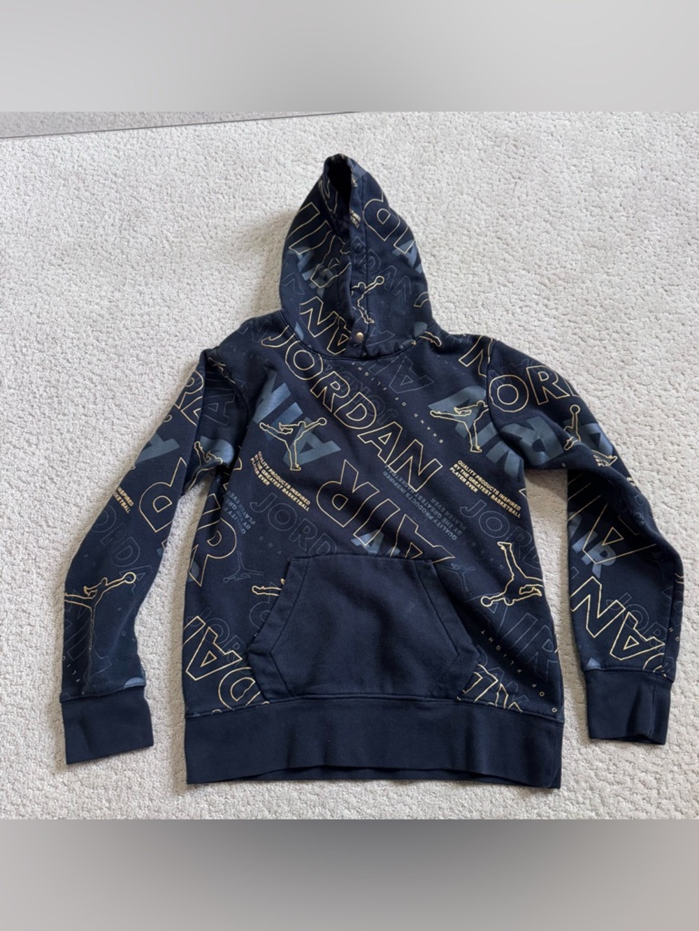 Nike Air Jordan MJ Hoodie Boys Large Black All Over Print Hooded Sweatshirt